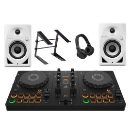AlphaTheta DDJ-FLX2, DM-40D-W, HDJ-CUE1 + Laptop Stand Bundle