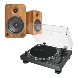 Audio Technica LP140XP Black Turntable + YU6 Active Speakers Walnut