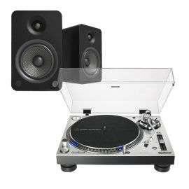 Audio Technica LP140XP Silver Turntable + YU6 Active Speakers Black