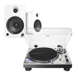 Audio Technica LP140XP Silver Turntable + YU6 Active Speakers White