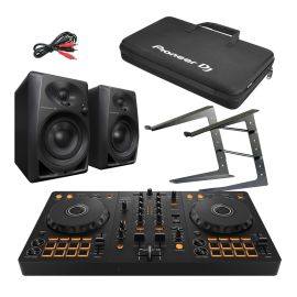 Pioneer DJ DDJ-FLX4 Controller, DM-40D Active Speakers, Laptop Stand & Bag