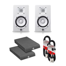 Yamaha HS5 White (PAIR) With Isolation PADS & Cables Package