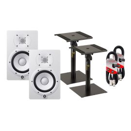 Yamaha HS7 White (PAIR) With Desktop Speaker Stands + Cables Package