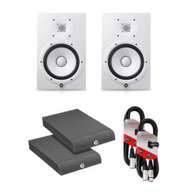 Yamaha HS8 White (PAIR) With Isolation PADS & Cables Package