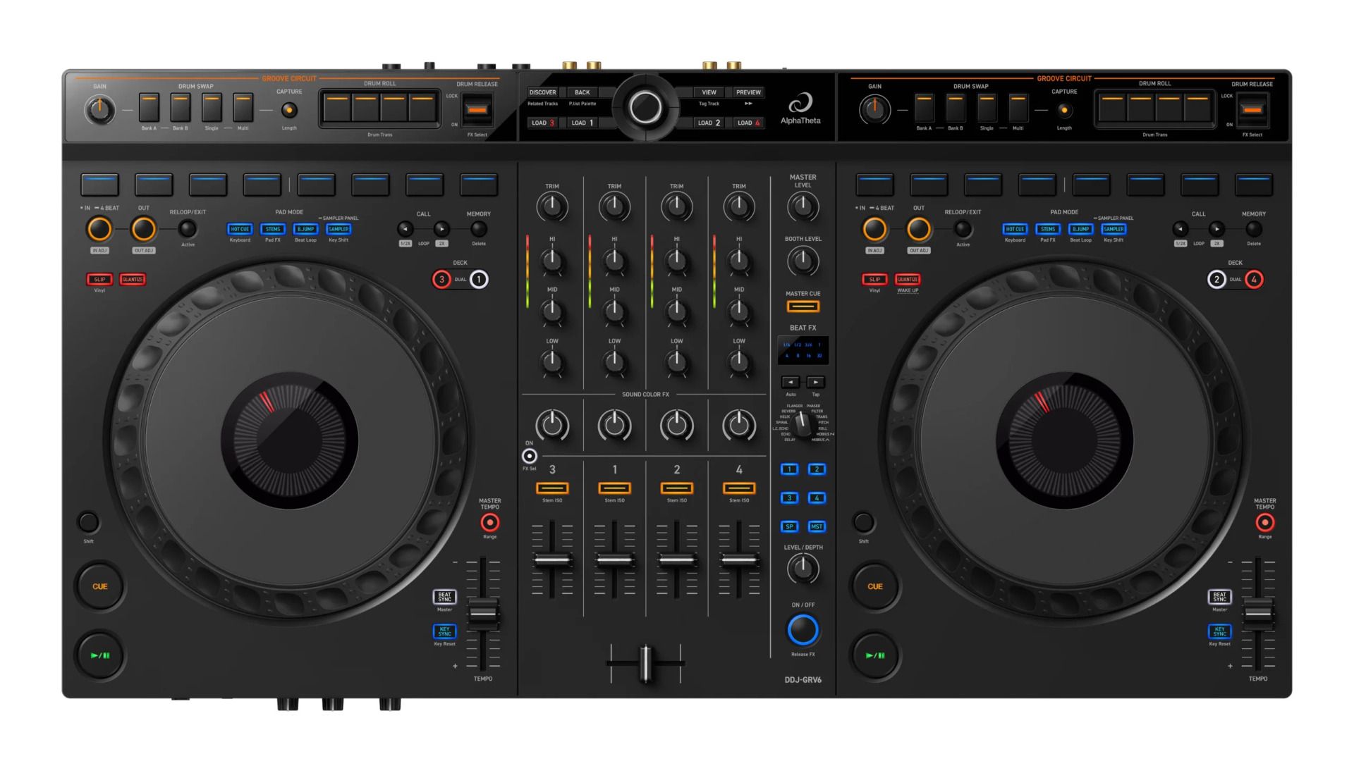 AlphaTheta DDJ-GRV6 DJ Controller | 4-Channel rekordbox & Serato
