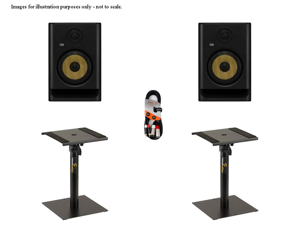KRK Rokit RP7 G5 Black (Pair) with Desktop Monitor Stands + Cable