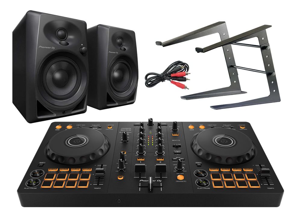 Pioneer DDJ-FLX4 Controller, DM-40D Active Speakers & Laptop Stand