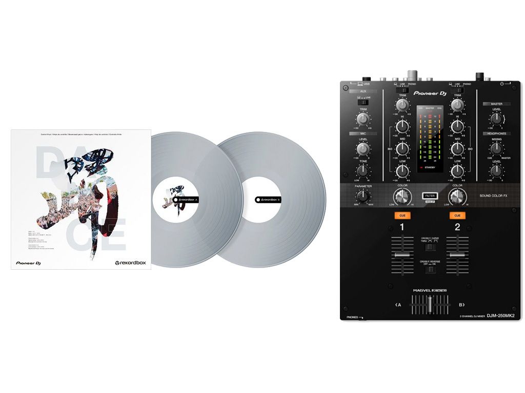 Pioneer DJ DJM-250 MK2 DJ Mixer + Rekordbox DVS Control Vinyl (Clear)