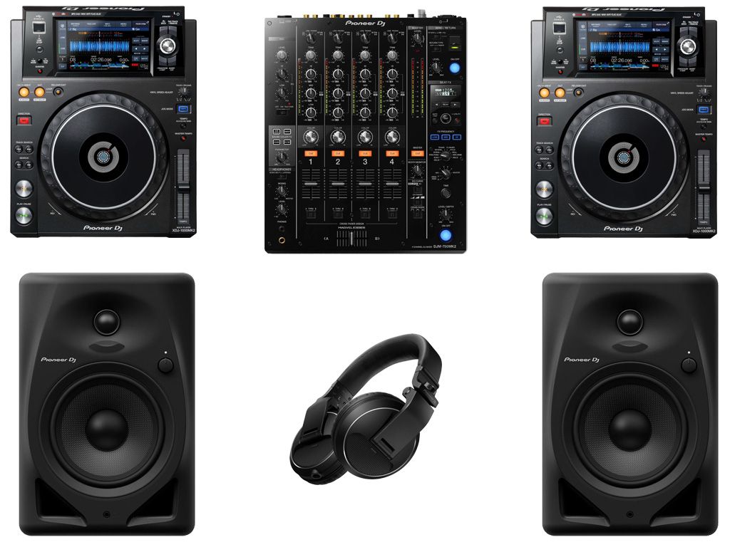 Pioneer DJ XDJ-1000 MK2 PAIR + DJM750 MK2 + DM-50D+ HDJ-X5