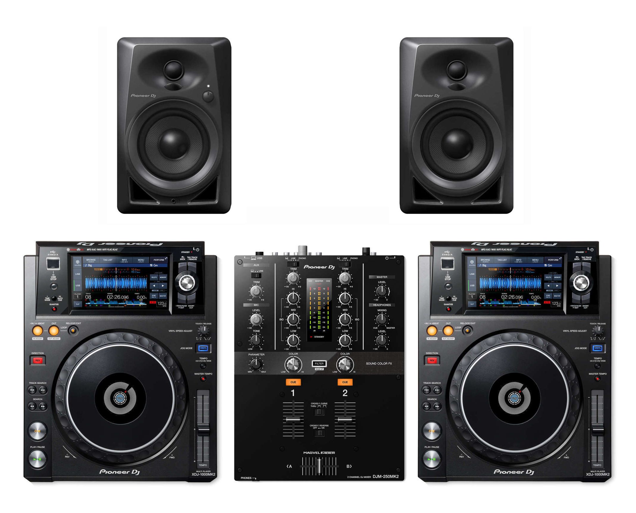 Pioneer XDJ-1000 MK2 & DJM-250 MK2 Package With DM-40 Monitor