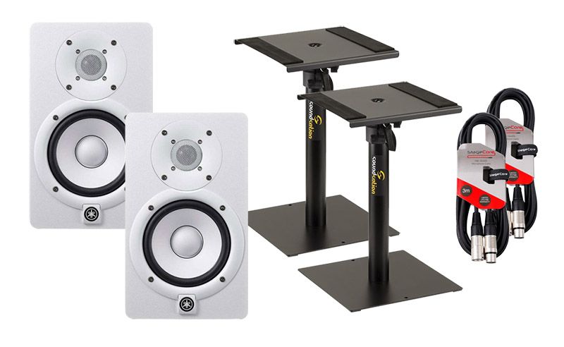 YAMAHA HS5 ホワイト + スタンド Yamaha HS5 White (PAIR) With Desktop Speaker Stands + Cables Package