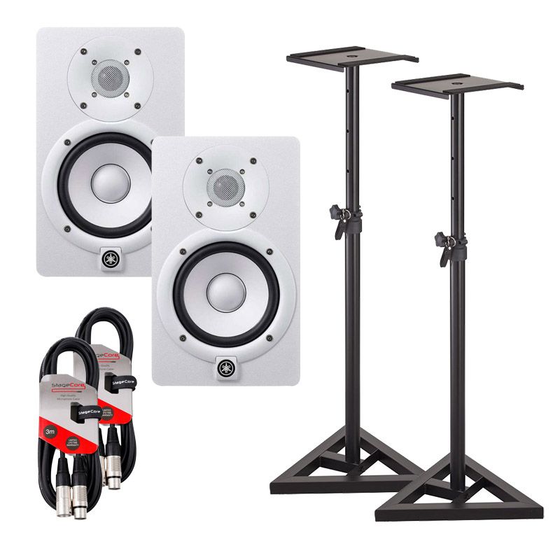Yamaha HS5 White (PAIR) With Speaker Stands + Cables Package
