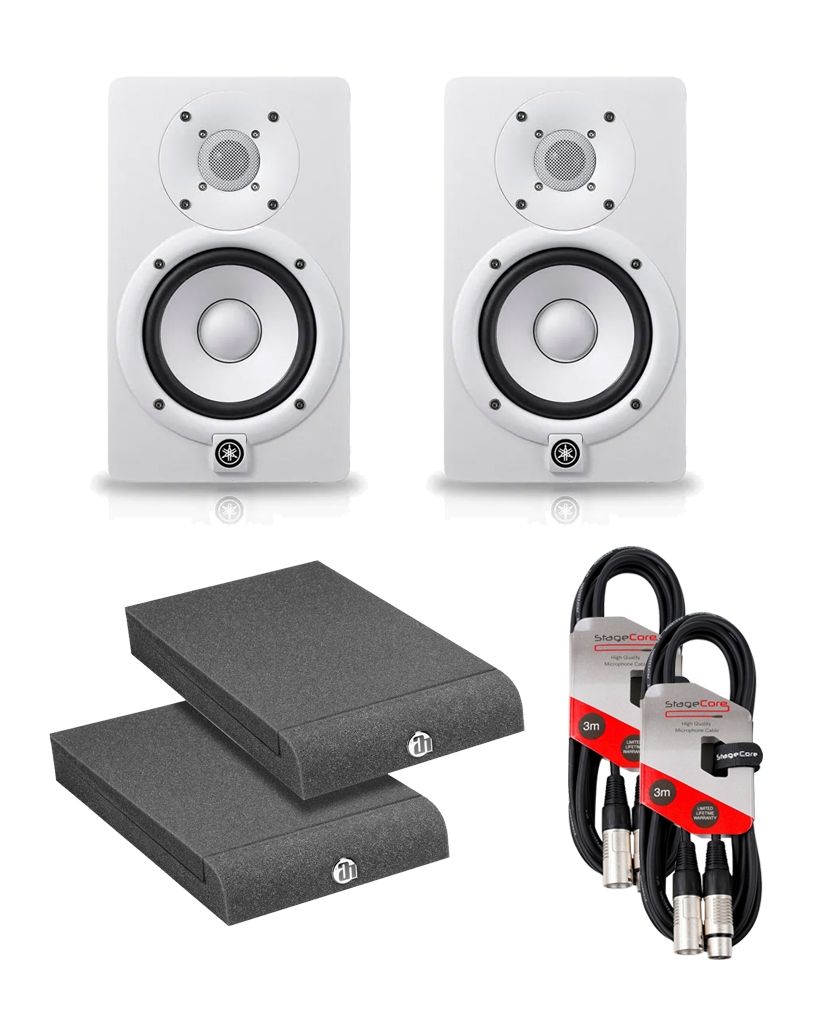 Yamaha HS5 White (PAIR) With Isolation PADS & Cables Package