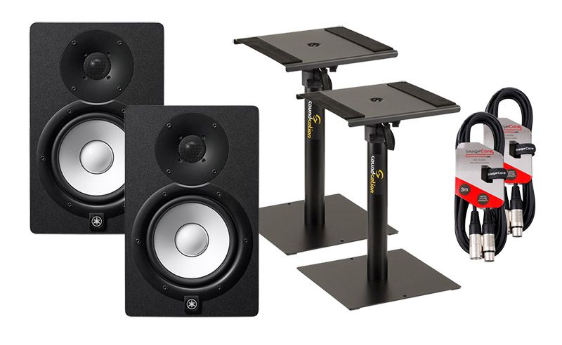 「A」Yamaha HS7 ブラックペア インシュレーター＆スタンド付き Yamaha HS7 (PAIR) With Desktop Speaker Stands + Cables Package