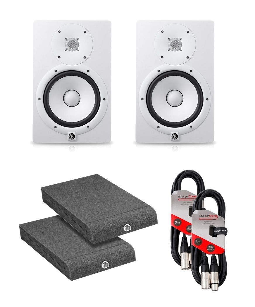 Yamaha HS8 White (PAIR) With Isolation PADS & Cables Package
