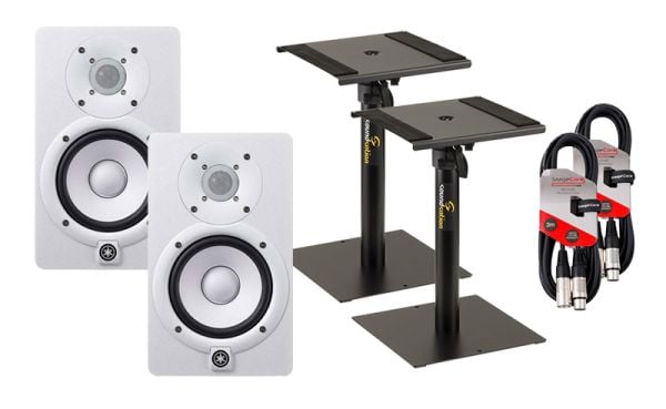 Yamaha HS5 White (PAIR) With Desktop Speaker Stands + Cables